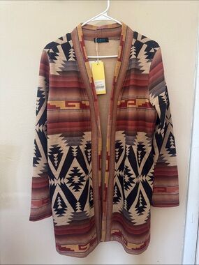 Western Open-Front Cardigan Jacket - Rust Multi